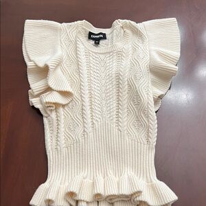 Express Ivory Knit Ruffle Sleeve Top